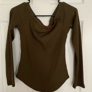Off the Shoulder Army Green Ribbed Top
